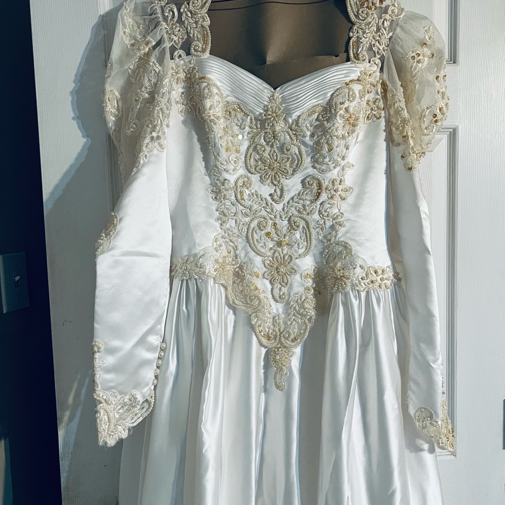 Elegant White and Gold Embroidered Wedding Gown, Alfred Angelo